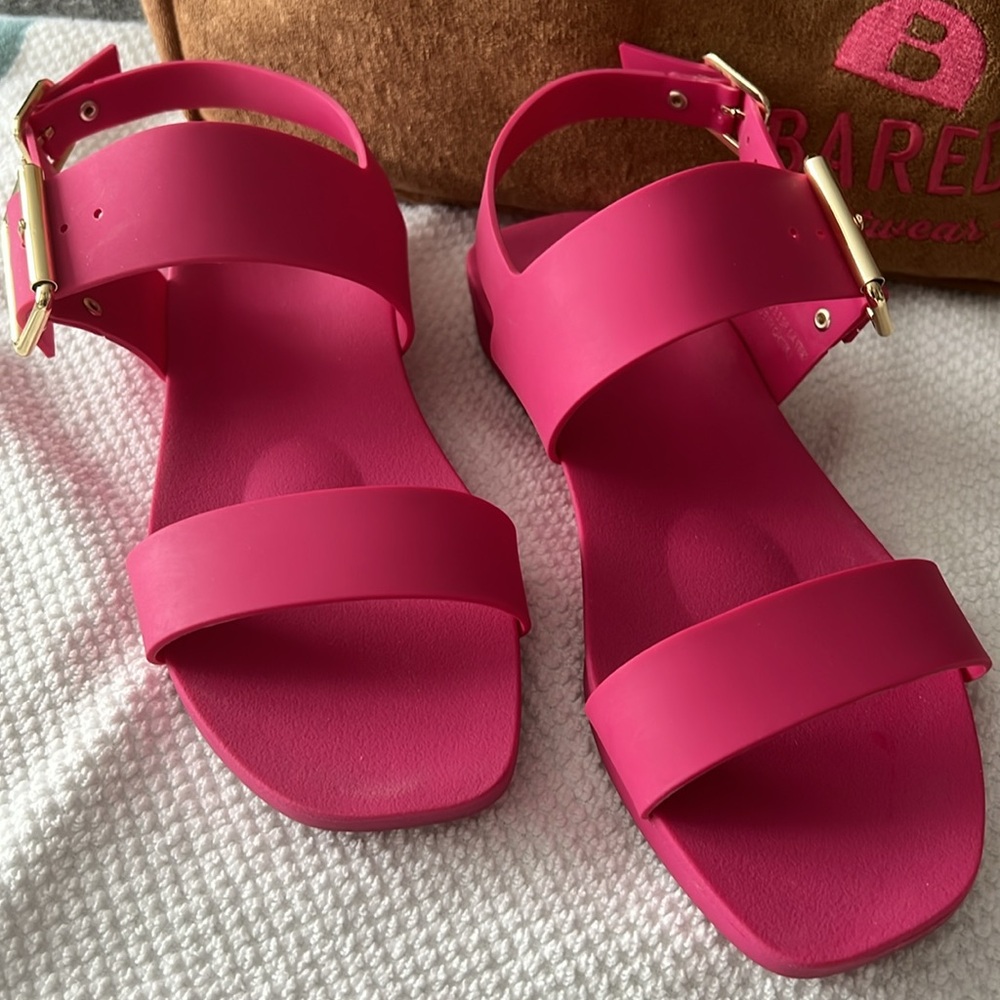 Bared Raspberry Rubber Flat Sandals - image 2